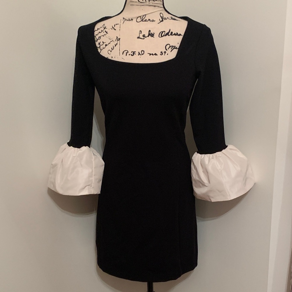 LOFT Dress with White Puff Sleeves (Black)